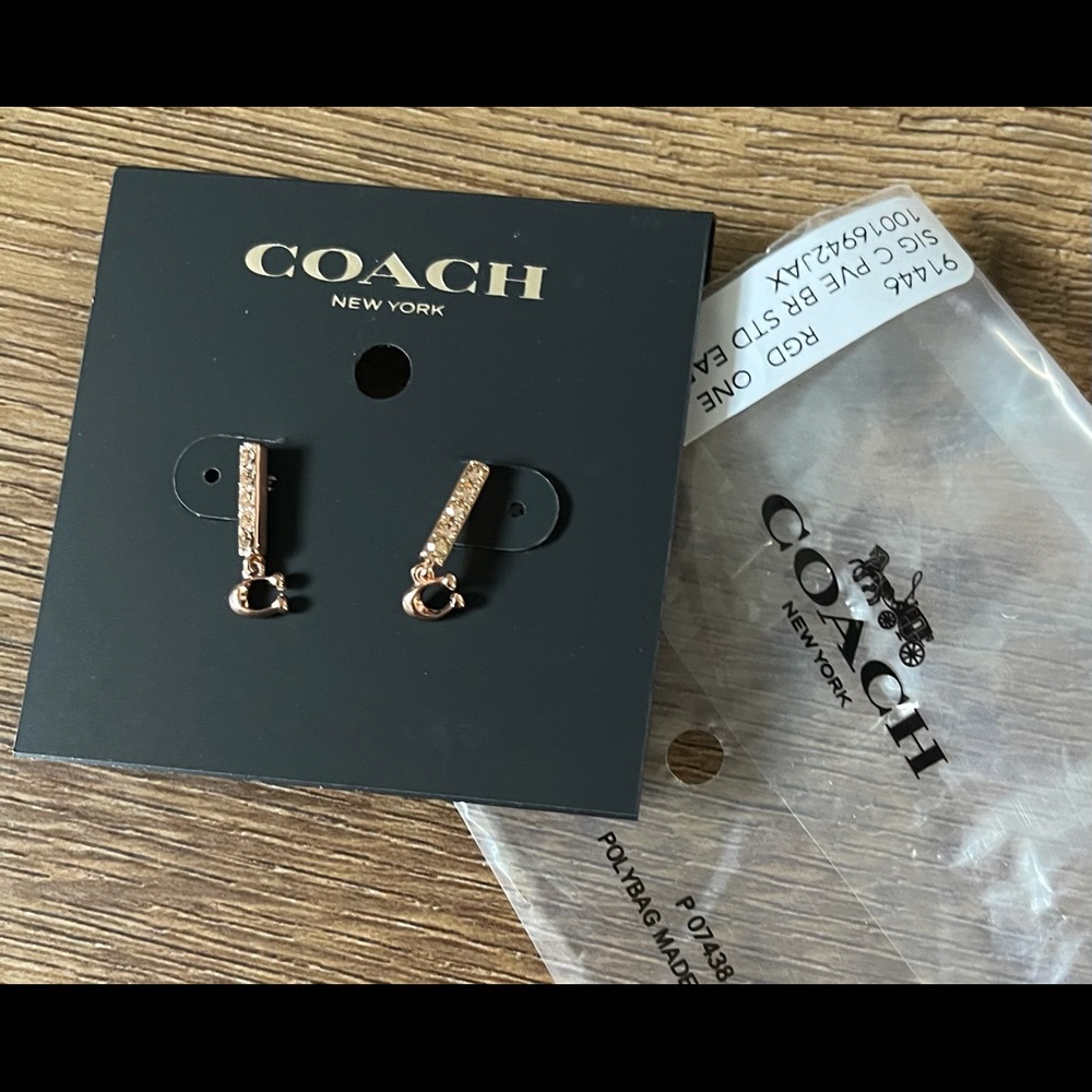 COACH-NWT Rose Gold, Crystal Signature “C” Earrings